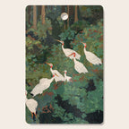 Japandi Wall Art Maximalist japanese chinoiserie Bird wabi sabi green Heron Painting for living room Cutting Board Gallery Image 1