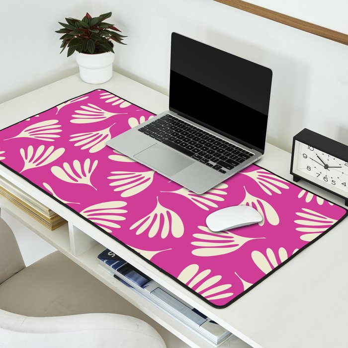 Wispy Leaves Contemporary Pattern in Deep Thulian Pink Desk Mat Gallery Image 2