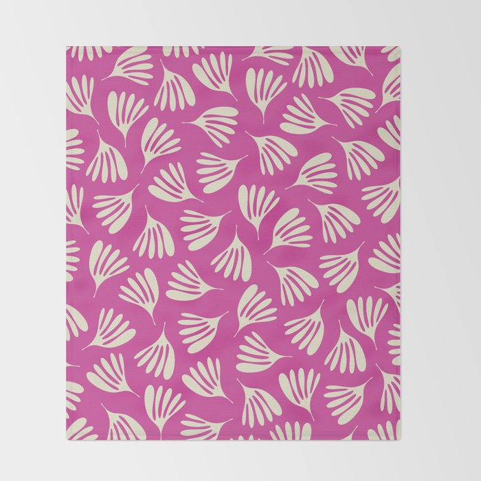 Wispy Leaves Contemporary Pattern in Deep Thulian Pink Throw Blanket Gallery Image 2