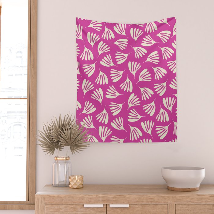 Wispy Leaves Contemporary Pattern in Deep Thulian Pink Wall Tapestry Gallery Image 2
