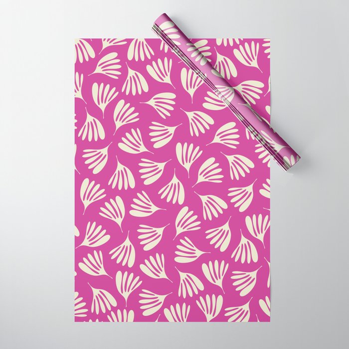 Wispy Leaves Contemporary Pattern in Deep Thulian Pink Wrapping Paper Gallery Image 1