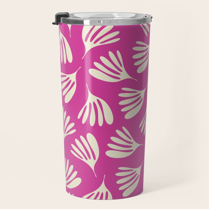 Wispy Leaves Contemporary Pattern in Deep Thulian Pink Travel Mug Gallery Image 3