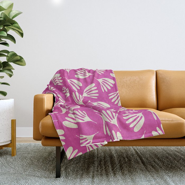 Wispy Leaves Contemporary Pattern in Deep Thulian Pink Throw Blanket Gallery Image 1