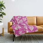 Wispy Leaves Contemporary Pattern in Deep Thulian Pink Throw Blanket Gallery Image 1