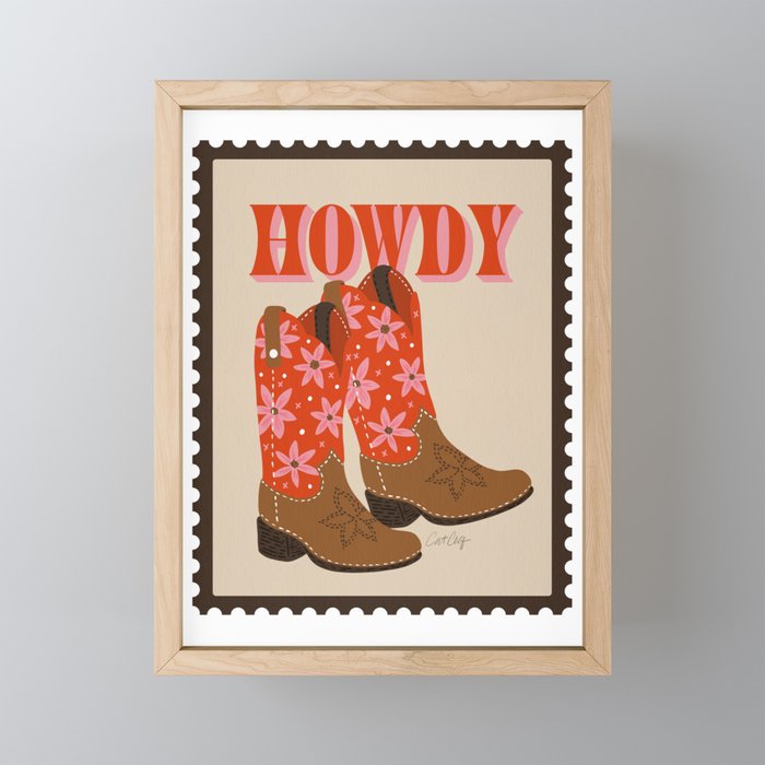 Howdy Cowgirl - Coral & Pink Mini Art Print Gallery Image 1