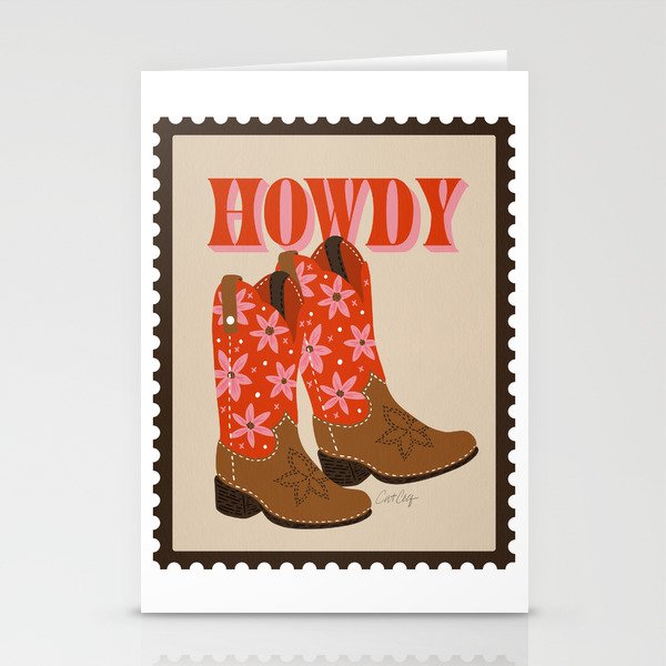 Howdy Cowgirl - Coral & Pink Stationery Card Gallery Image 1