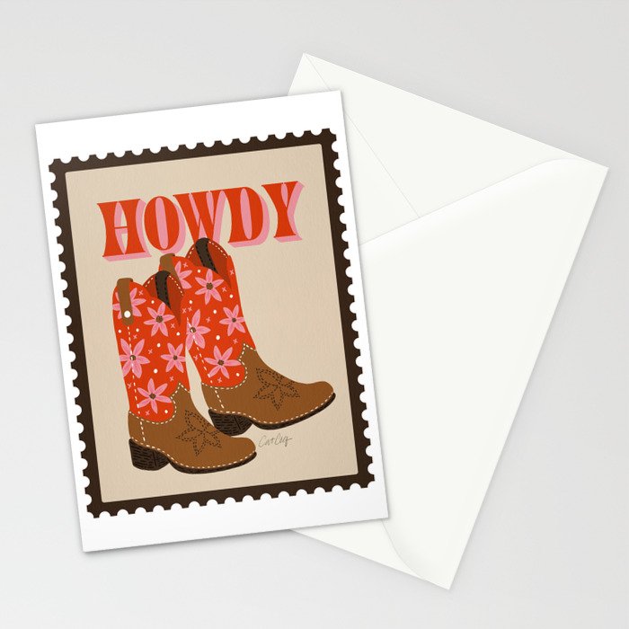 Howdy Cowgirl - Coral & Pink Stationery Card Gallery Image 2