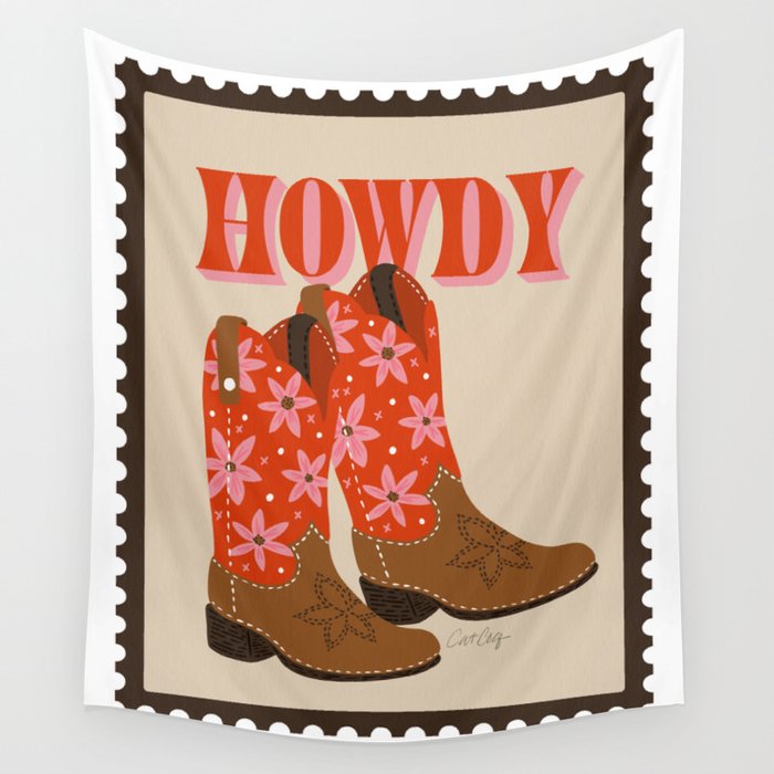 Howdy Cowgirl - Coral & Pink Wall Tapestry Gallery Image 4