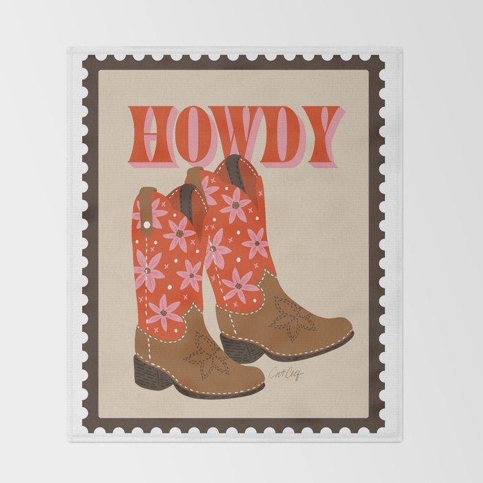 Howdy Cowgirl - Coral & Pink Throw Blanket Gallery Image 2