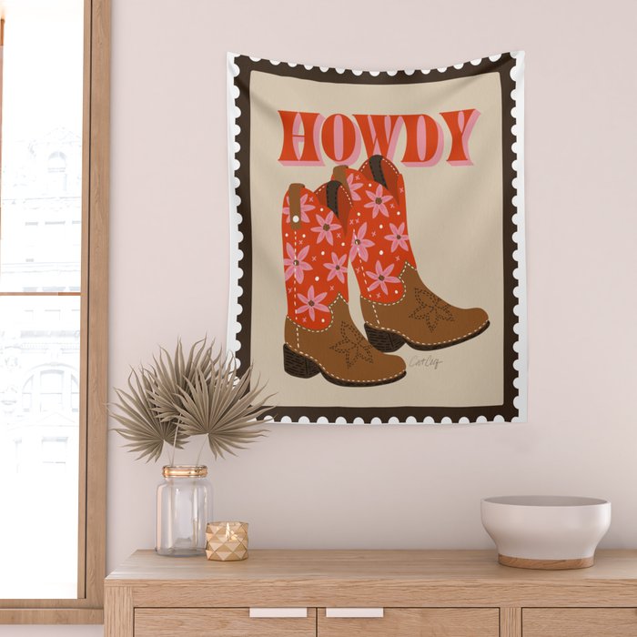 Howdy Cowgirl - Coral & Pink Wall Tapestry Gallery Image 2