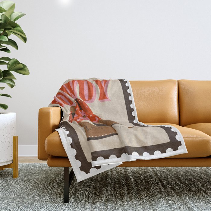 Howdy Cowgirl - Coral & Pink Throw Blanket Gallery Image 1
