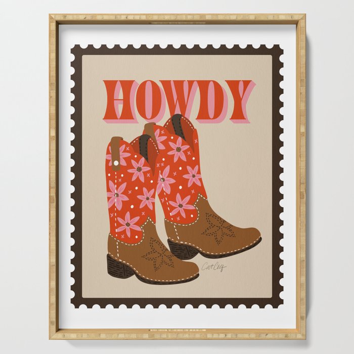 Howdy Cowgirl - Coral & Pink Serving Tray Gallery Image 1