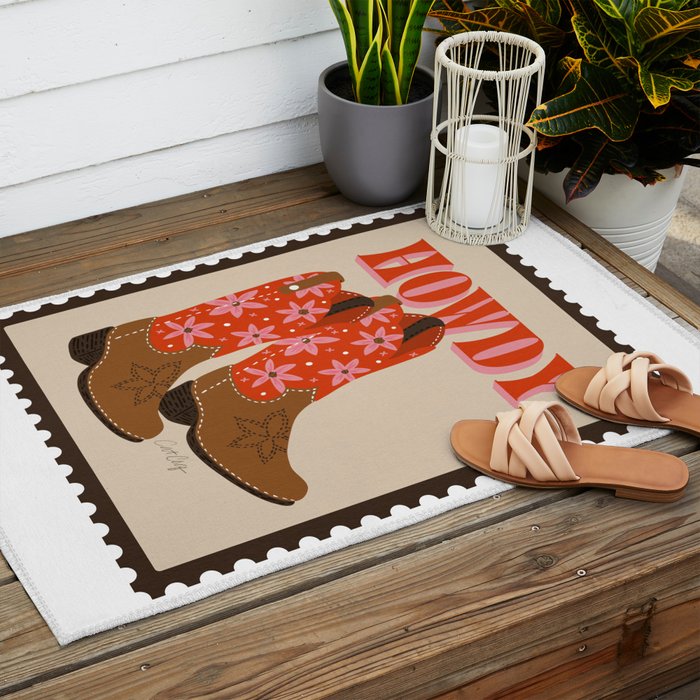 Howdy Cowgirl - Coral & Pink Outdoor Rug Gallery Image 2