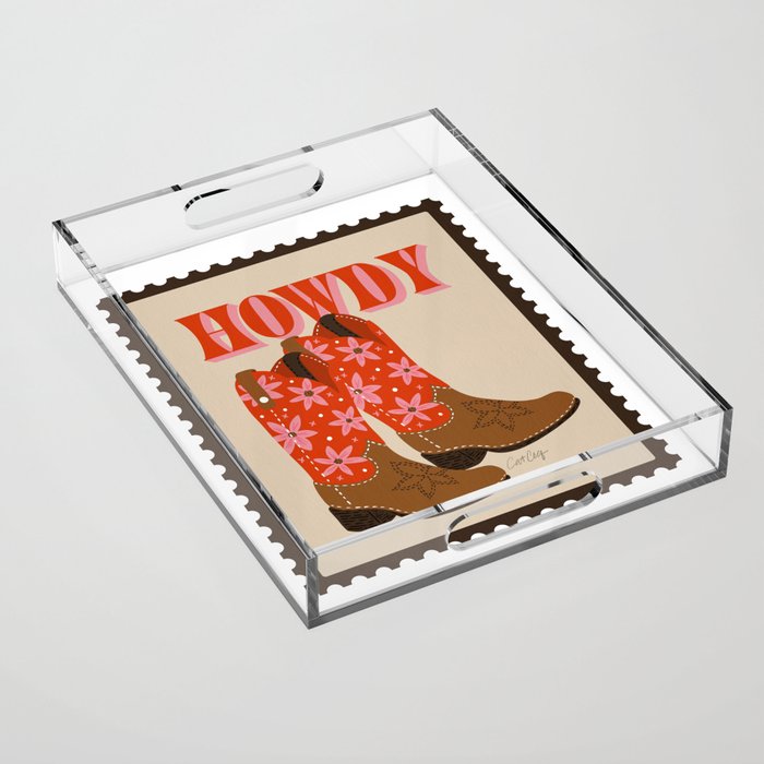 Howdy Cowgirl - Coral & Pink Acrylic Tray Gallery Image 1