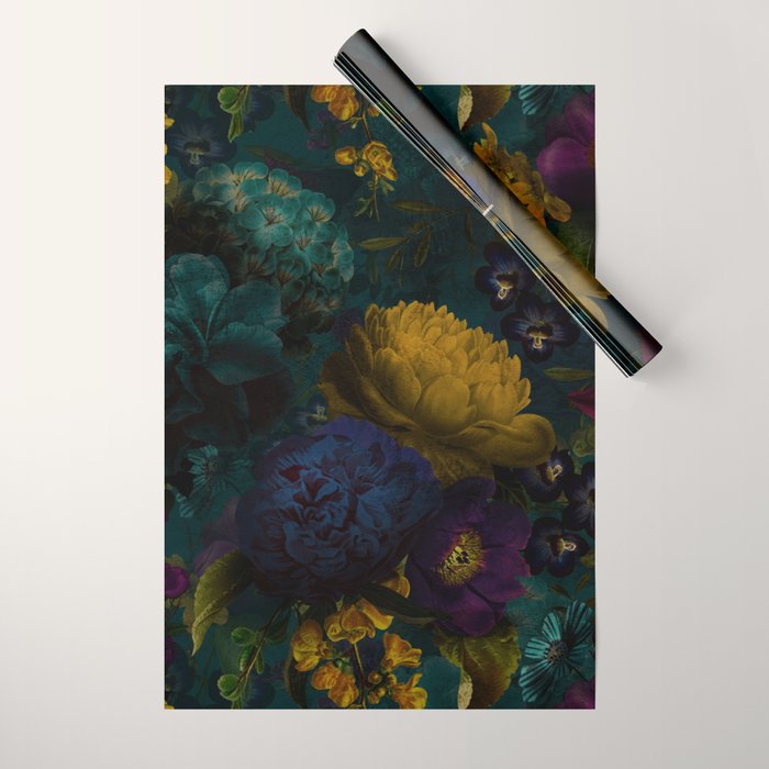 Before Midnight Blue Hour Vintage Flowers Garden Wrapping Paper Gallery Image 1