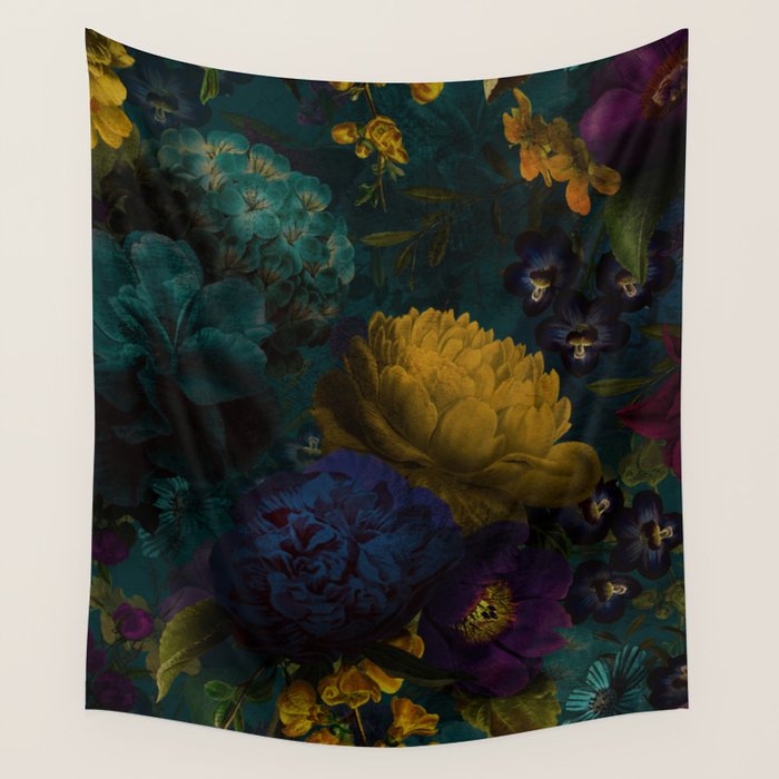 Before Midnight Blue Hour Vintage Flowers Garden Wall Tapestry Gallery Image 4