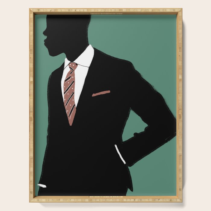 Man in Suit with Red Tie - Masculine Art Print  Serving Tray Gallery Image 1