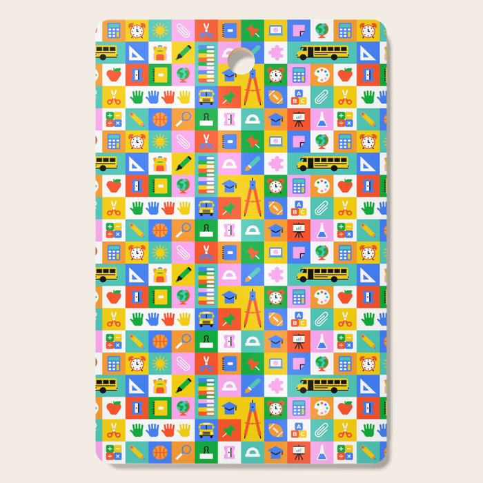 Colorful back to school mosaic pattern Cutting Board Gallery Image 1