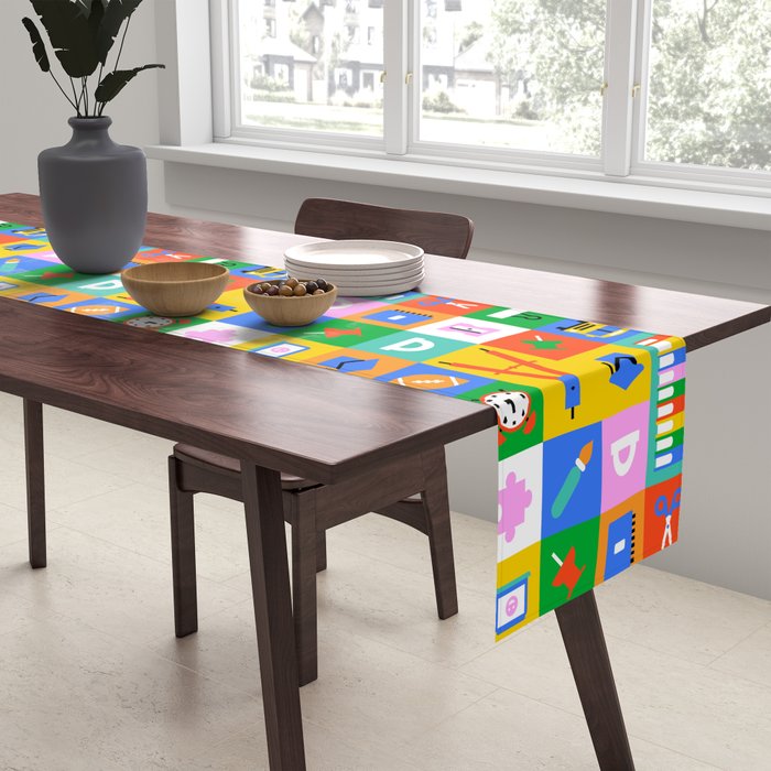 Colorful back to school mosaic pattern Table Runner Gallery Image 2