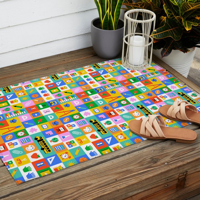 Colorful back to school mosaic pattern Outdoor Rug Gallery Image 2