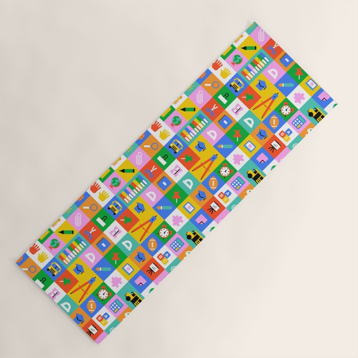 Colorful back to school mosaic pattern Yoga Mat Gallery Image 1