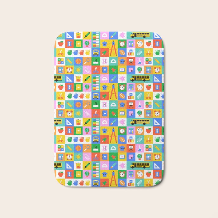 Colorful back to school mosaic pattern Bath Mat Gallery Image 1