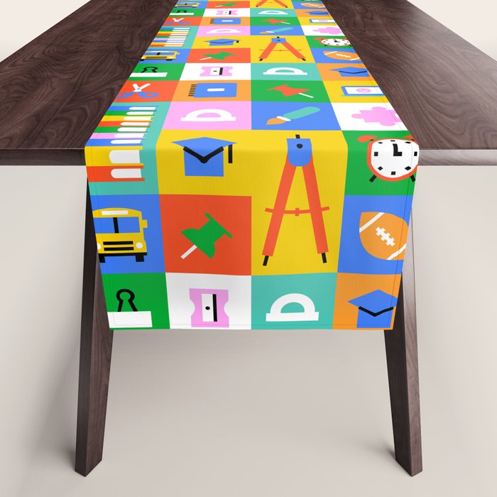 Colorful back to school mosaic pattern Table Runner Gallery Image 1