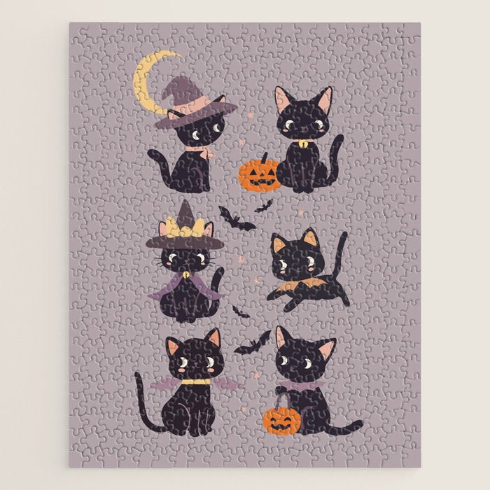 Cute Halloween Witch Cats and Pumpkins  Jigsaw Puzzle Gallery Image 1