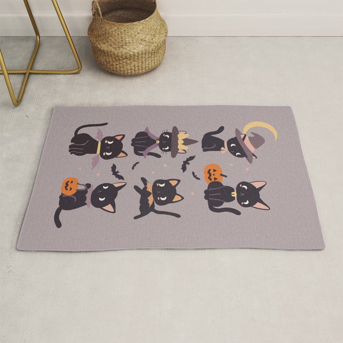 Cute Halloween Witch Cats and Pumpkins  Rug Gallery Image 1