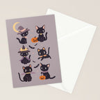 Cute Halloween Witch Cats and Pumpkins  Stationery Card Gallery Image 2