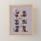 Cute Halloween Witch Cats and Pumpkins  Mini Art Print Gallery Image 1