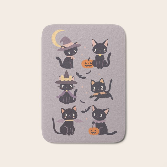 Cute Halloween Witch Cats and Pumpkins  Bath Mat Gallery Image 1