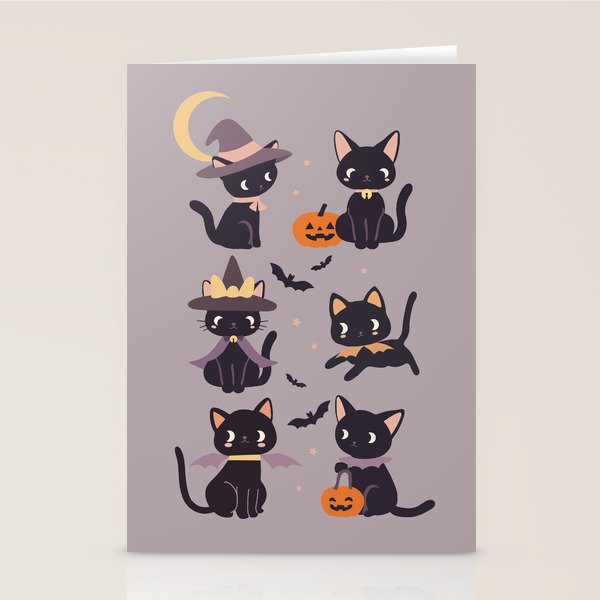 Cute Halloween Witch Cats and Pumpkins  Stationery Card Gallery Image 2