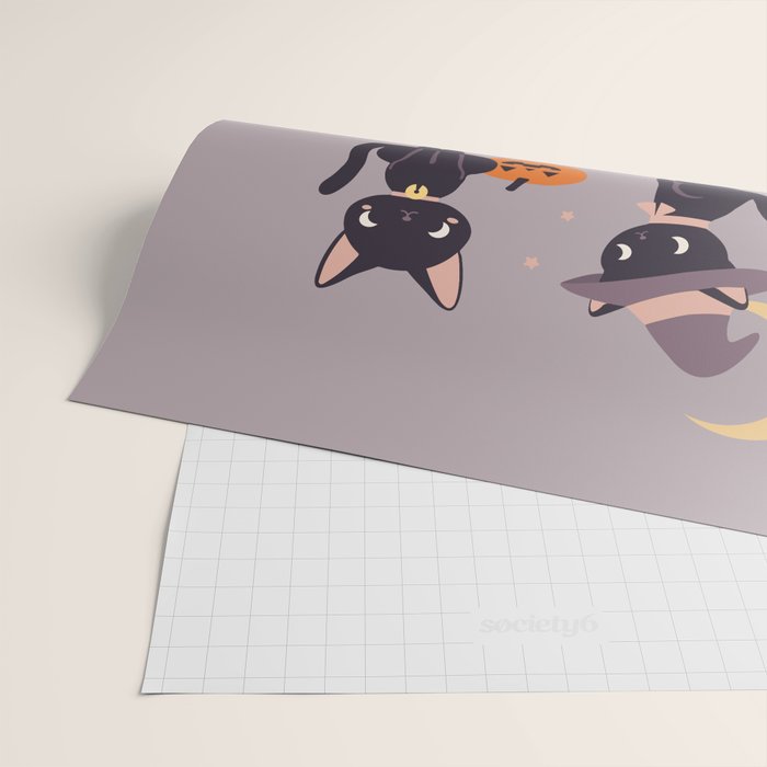 Cute Halloween Witch Cats and Pumpkins  Wrapping Paper Gallery Image 2