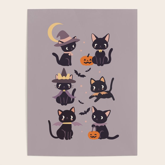 Cute Halloween Witch Cats and Pumpkins  Poster Gallery Image 4
