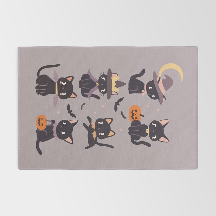 Cute Halloween Witch Cats and Pumpkins  Rug Gallery Image 2