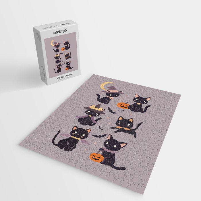Cute Halloween Witch Cats and Pumpkins  Jigsaw Puzzle Gallery Image 2
