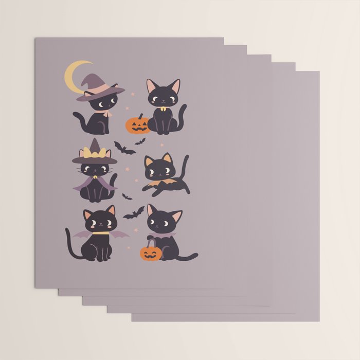 Cute Halloween Witch Cats and Pumpkins  Wrapping Paper Gallery Image 3