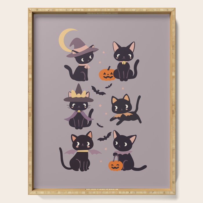Cute Halloween Witch Cats and Pumpkins  Serving Tray Gallery Image 1