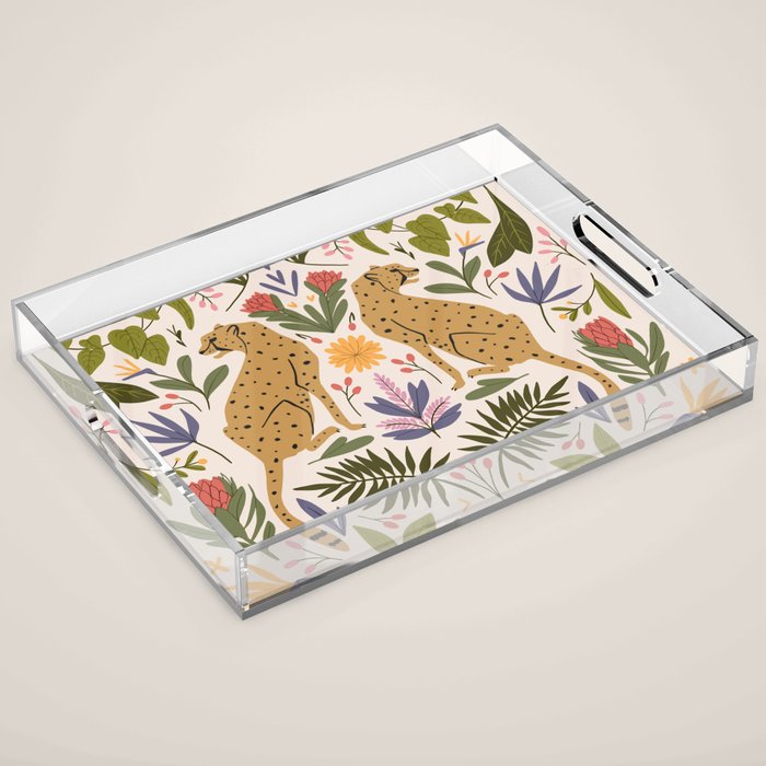 Modern colorful folk style cheetah print  Acrylic Tray Gallery Image 1