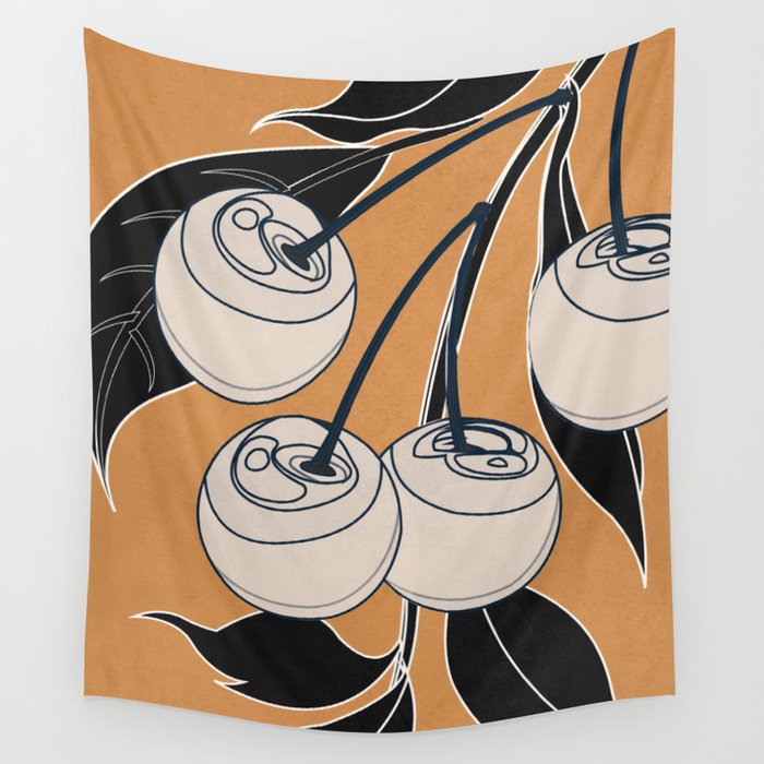 Minimalist Cherry Fruit Line Art 5 Wall Tapestry Gallery Image 1