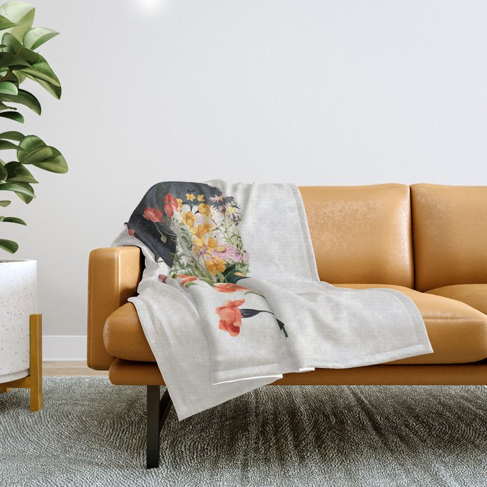 Minimal Collage Floral Portrait 4 Throw Blanket Gallery Image 1