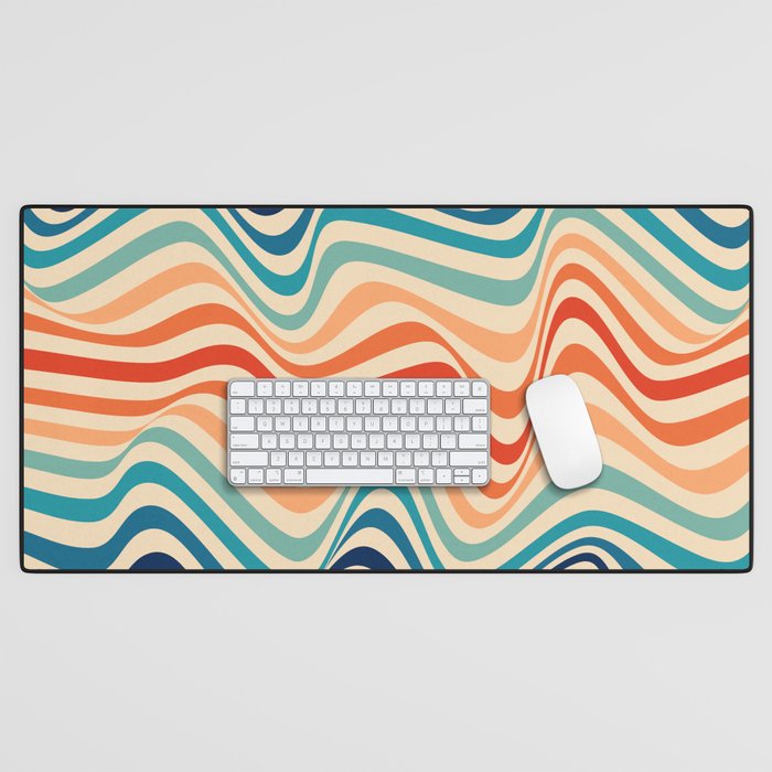 Retro 70s Color Palette | Optical Wave Illusion Desk Mat Gallery Image 1