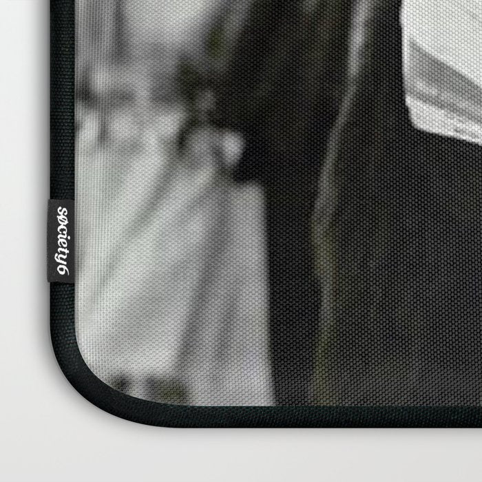 Roaring Twenties French Flapper Girl Reading Newspaper on the Street, Paris female portrait black and white photography - photographs Laptop Sleeve Gallery Image 3