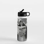 Roaring Twenties French Flapper Girl Reading Newspaper on the Street, Paris female portrait black and white photography - photographs Water Bottle Gallery Image 1