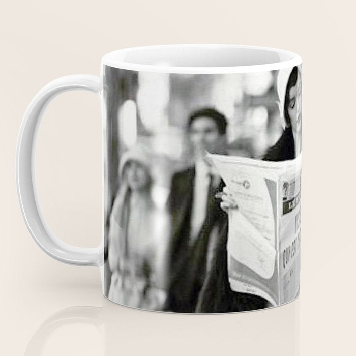 Roaring Twenties French Flapper Girl Reading Newspaper on the Street, Paris female portrait black and white photography - photographs Coffee Mug Gallery Image 3