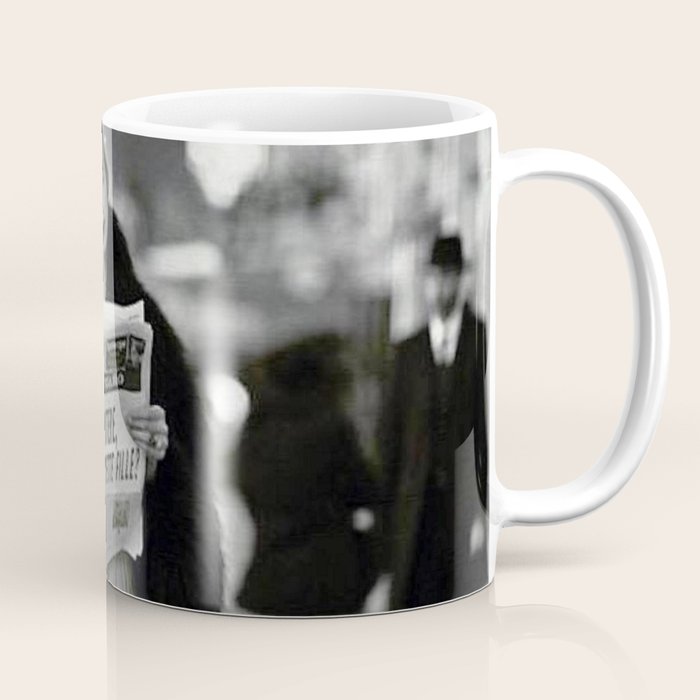 Roaring Twenties French Flapper Girl Reading Newspaper on the Street, Paris female portrait black and white photography - photographs Coffee Mug Gallery Image 1