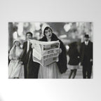 Roaring Twenties French Flapper Girl Reading Newspaper on the Street, Paris female portrait black and white photography - photographs Welcome Mat Gallery Image 1