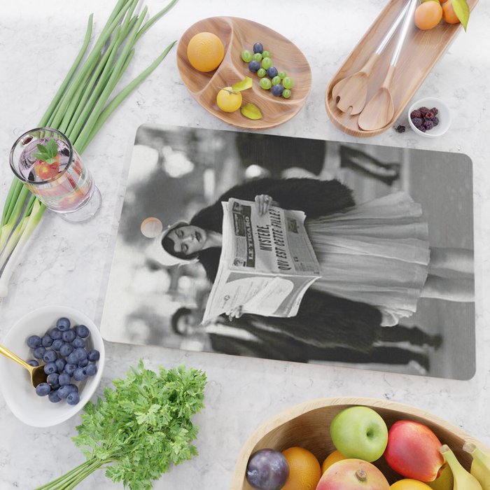Roaring Twenties French Flapper Girl Reading Newspaper on the Street, Paris female portrait black and white photography - photographs Cutting Board Gallery Image 2