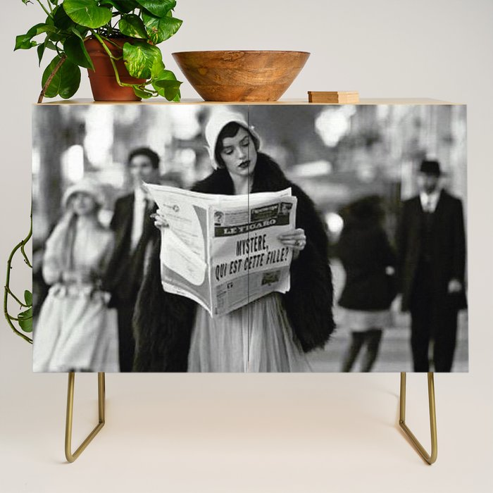 Roaring Twenties French Flapper Girl Reading Newspaper on the Street, Paris female portrait black and white photography - photographs Credenza Gallery Image 1